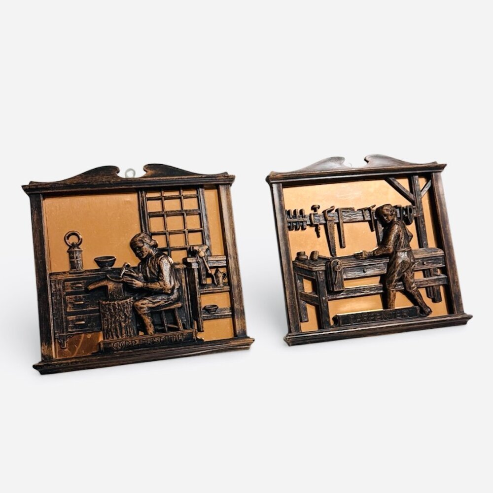 Vintage Coppercraft Guild Wall Plaques – Coppersmith & Carpenter – Set of 2